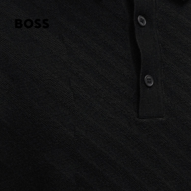 Details for HUGO BOSS SS24 黑色提花長袖純色POLO衫 50506034-001