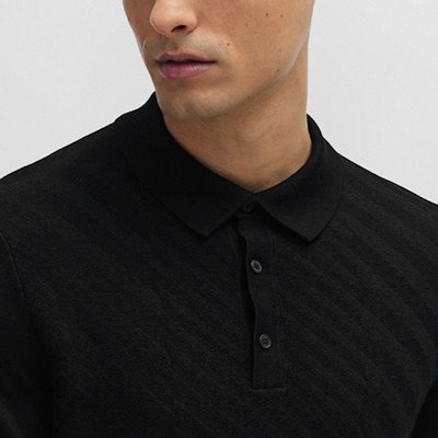 HUGO BOSS SS24 黑色提花長袖純色POLO衫 50506034-001 Sizing HUGO BOSS SS24 黑色提花長袖純色POLO衫 50506034-001