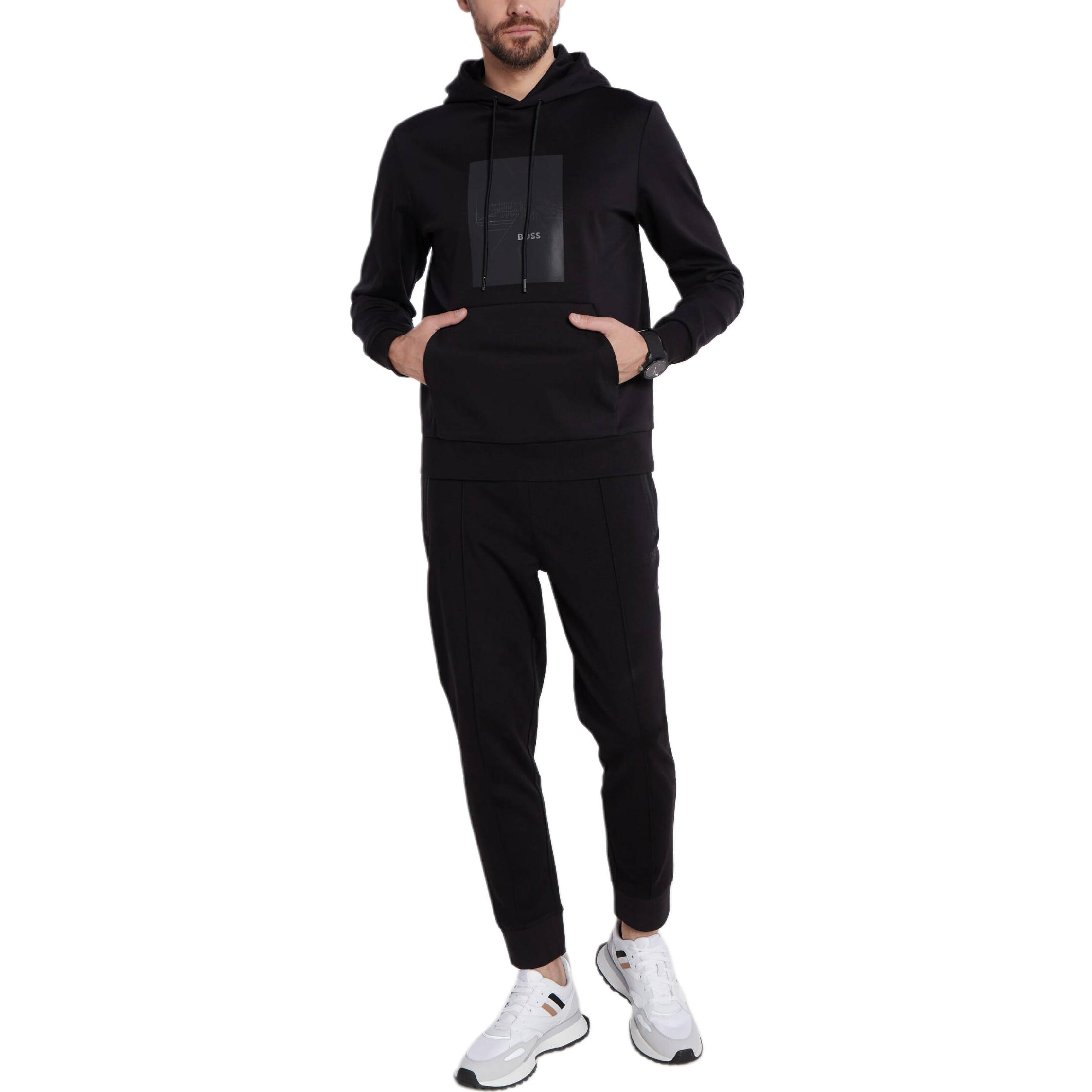 Shop HUGO BOSS SS24  Black Solid Drawstring Hoodie 50505319