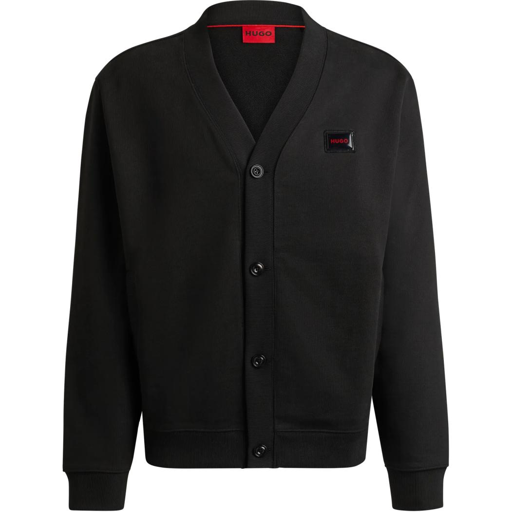 HUGO BOSS SS24  Black V-Neck Loose-Fit Knit Sweater with Logo Design. 50516705-001