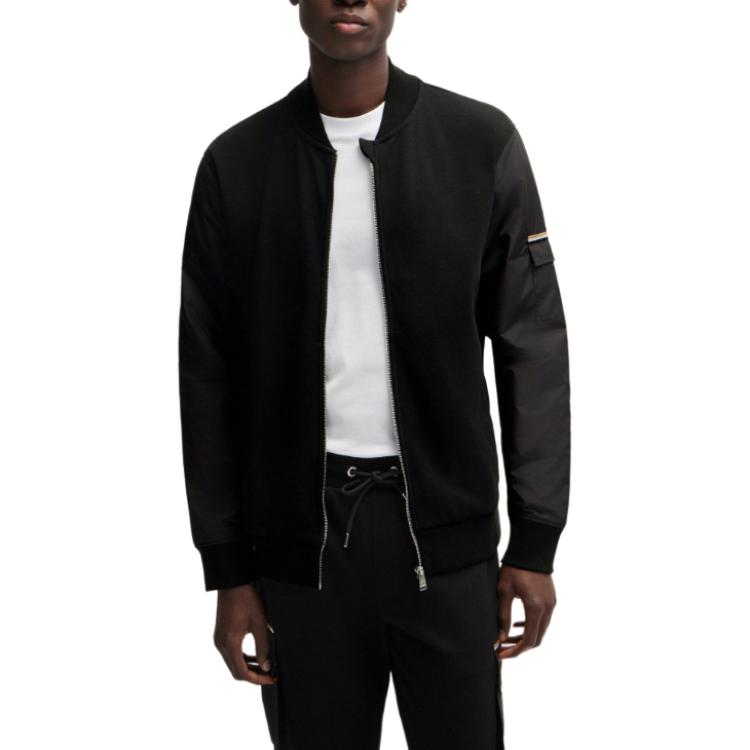 Shop Chaqueta Negra con Cremallera y Cuello Beisbolero HUGO BOSS SS24 50520598-001