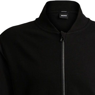 Chaqueta Negra con Cremallera y Cuello Beisbolero HUGO BOSS SS24 50520598-001 Sizing Chaqueta Negra con Cremallera y Cuello Beisbolero HUGO BOSS SS24 50520598-001