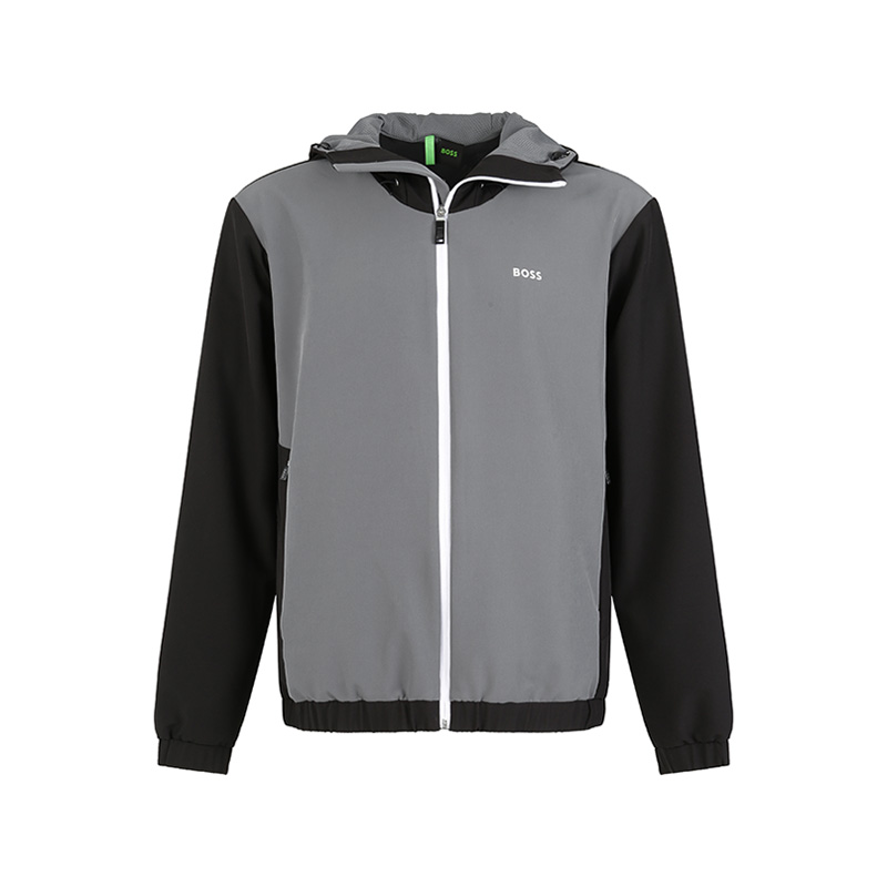 Lookbook 휴고 보스 SS24 컬러블록 로고 캐주얼 트레이닝복 그레이. 50504604-036