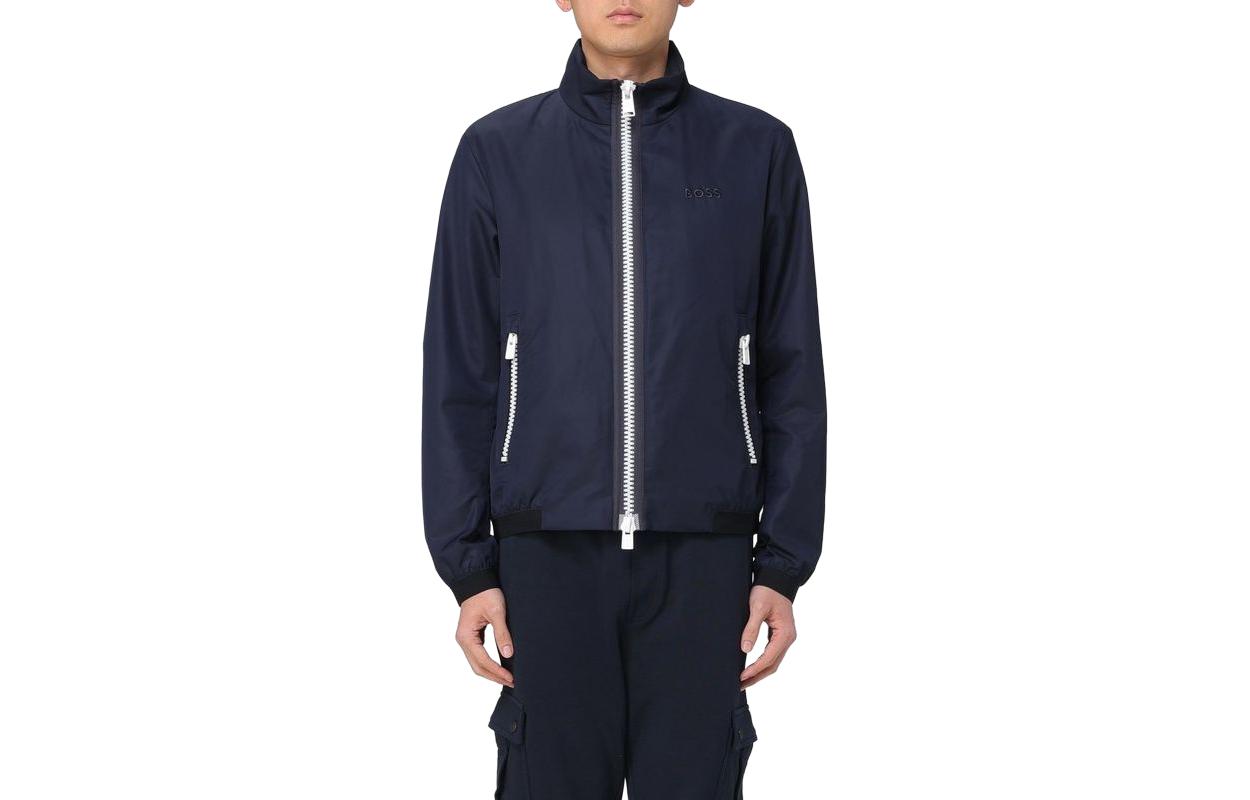 HUGO BOSS SS24  Logo Embroidered Zip-Up Jacket Navy Blue 50505162-404