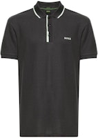 HUGO BOSS SS24 Loose Fit Polo Shirt with Logo Print and Striped Trim - Dark Grey. 50512742-016 HUGO BOSS SS24 Loose Fit Polo Shirt with Logo Print and Striped Trim - Dark Grey. 50512742-016