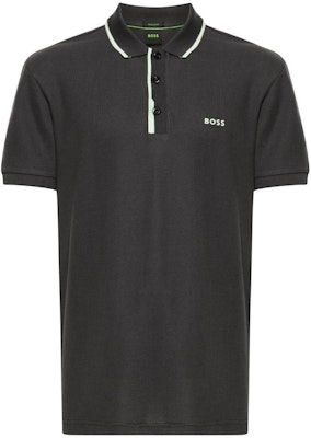 HUGO BOSS SS24 Loose Fit Polo Shirt with Logo Print and Striped Trim - Dark Grey. 50512742-016 Buy HUGO BOSS SS24 Loose Fit Polo Shirt with Logo Print and Striped Trim - Dark Grey. 50512742-016
