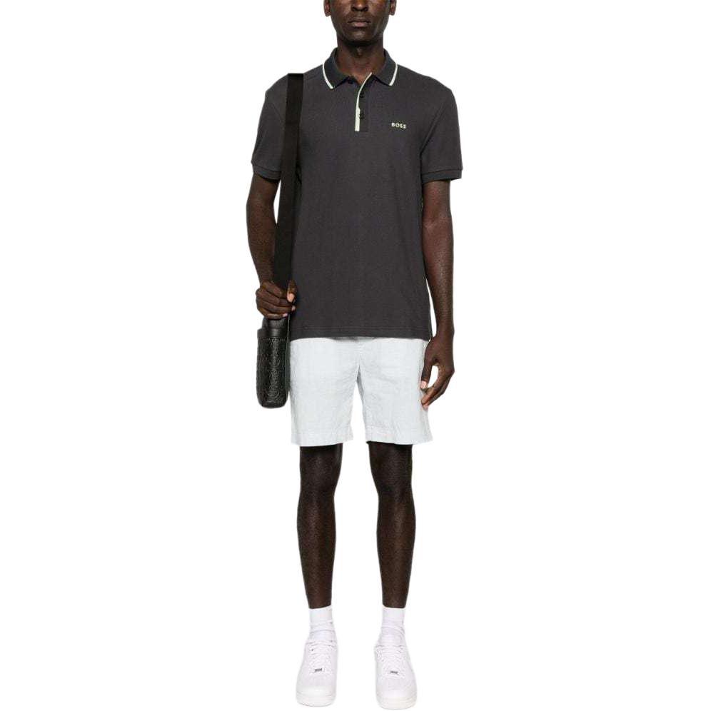 Lookbook HUGO BOSS SS24  Loose Fit Polo Shirt with Logo Print and Striped Trim - Dark Grey. 50512742-016