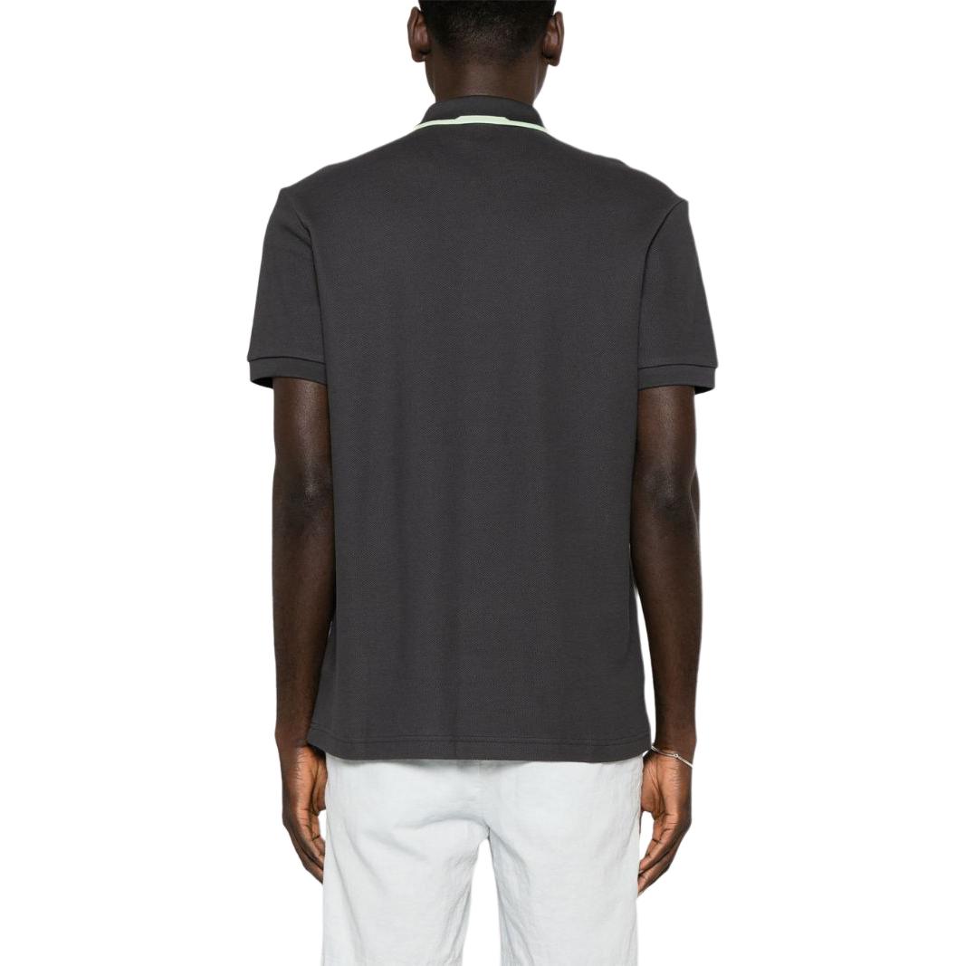 Shop HUGO BOSS SS24  Loose Fit Polo Shirt with Logo Print and Striped Trim - Dark Grey. 50512742-016