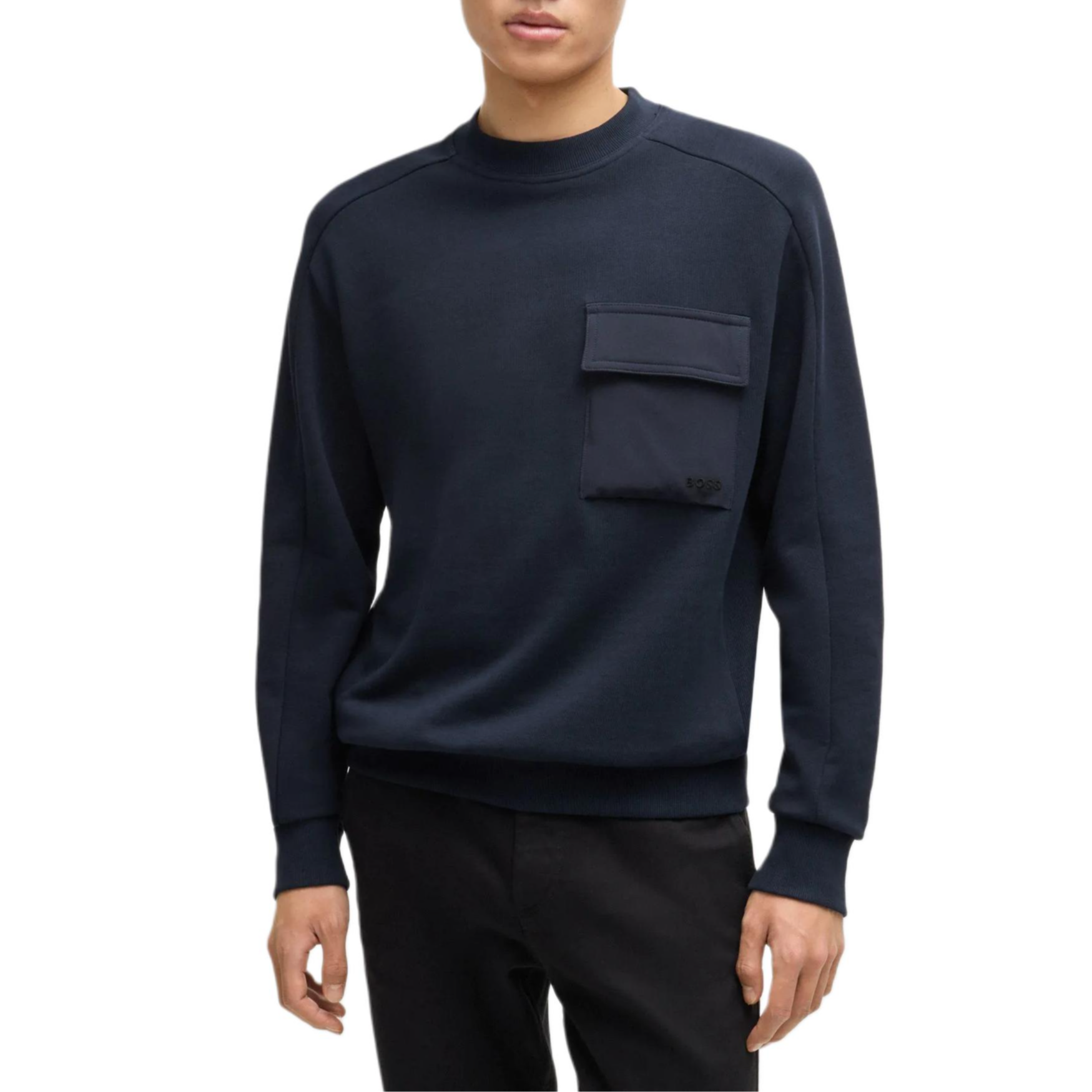 Shop HUGO BOSS SS24 寬鬆版純色標誌長袖休閒衫 深藍色 50522481-404