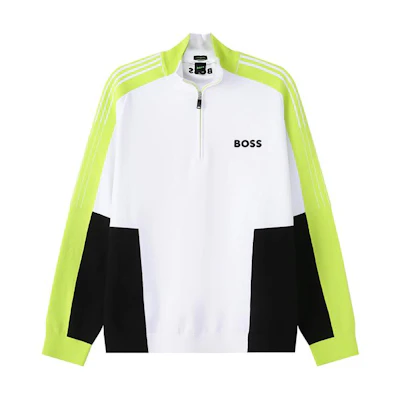 HUGO BOSS SS24 Multicolor High-Neck Half-Zip Knit Sweater Green Series. 50493769-101