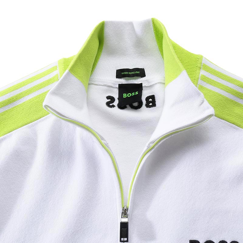 Shop HUGO BOSS SS24 多色系高領半拉鏈針織毛衣 綠色系列 50493769-101