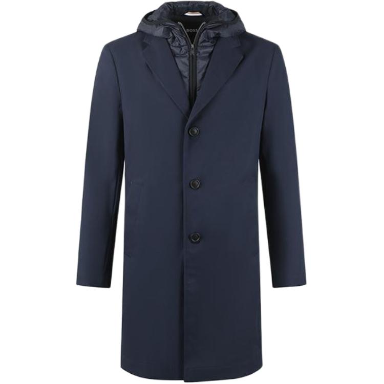 HUGO BOSS SS24  Navy Blue Casual Layered Hoodie Zip Jacket. 50496157-404