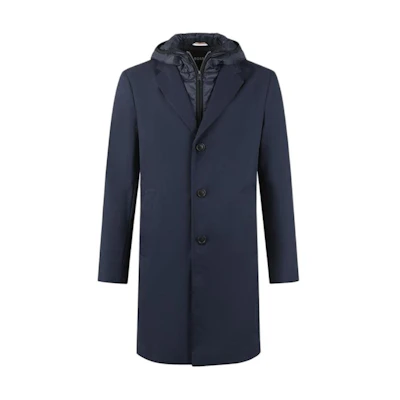 HUGO BOSS SS24 Navy Blue Casual Layered Hoodie Zip Jacket. 50496157-404