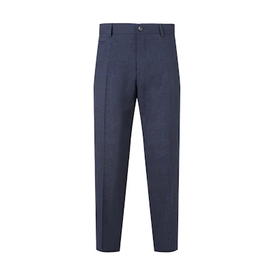 HUGO BOSS SS24 Navy Check Pleated Mid-Rise Zipper Dress Pants. 50500110-405
