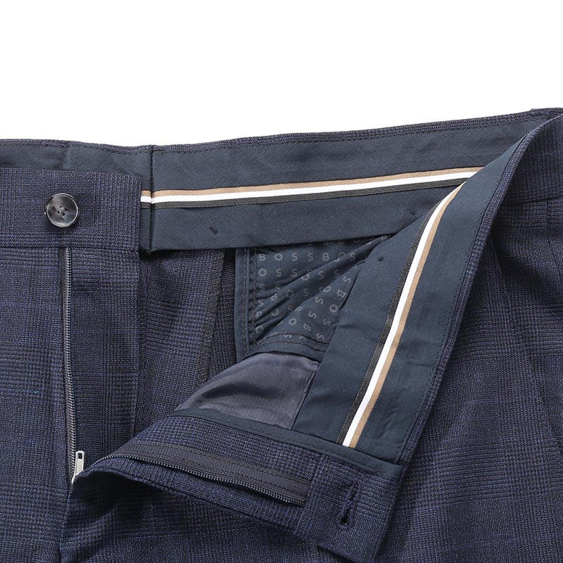 Details for HUGO BOSS SS24  Navy Check Pleated Mid-Rise Zipper Dress Pants. 50500110-405