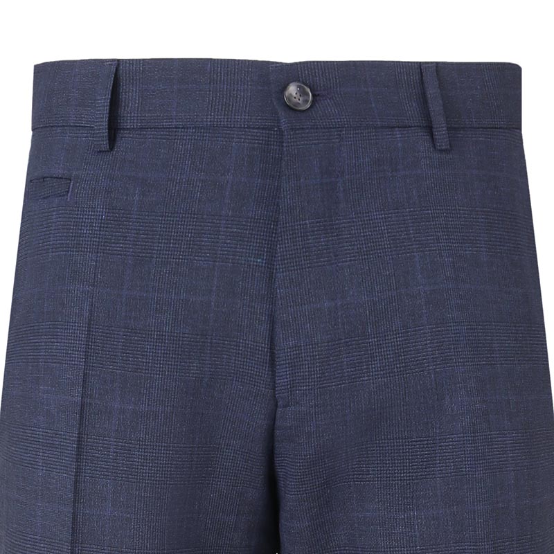 Cheap HUGO BOSS SS24  Navy Check Pleated Mid-Rise Zipper Dress Pants. 50500110-405