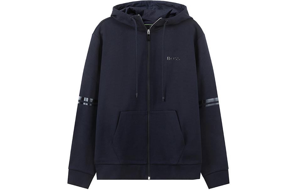 Order 雨果博斯 SS24 海軍藍徽章休閒長袖連帽衫 50510681-402