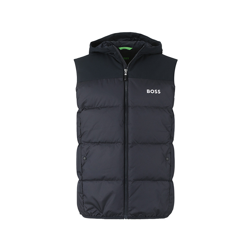 HUGO BOSS SS24  Navy Logo Print Sleeveless Down Jacket with Zipper 50497645-402