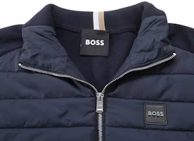Shop HUGO BOSS 海軍藍徽標貼片拉鍊休閒夾克 SS24 50500659-404