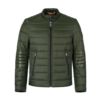 HUGO BOSS SS24 Olive Green Cotton Jacket with Colorblock Stand Collar. 50498609-346