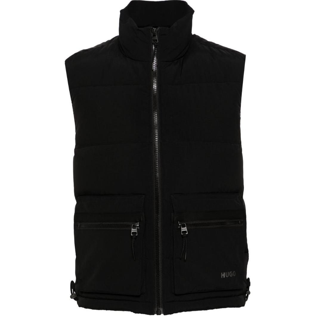 HUGO BOSS SS24  Sleeveless Cotton Vest Black High-Neck Zipper Design. 50520221