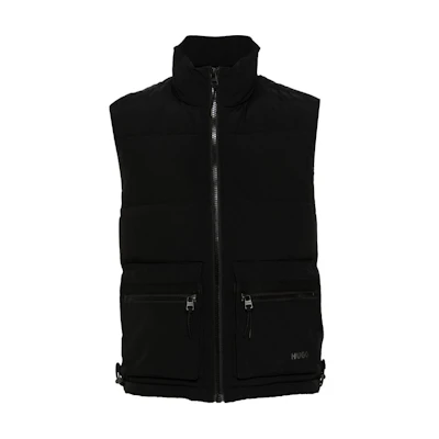 HUGO BOSS SS24 Sleeveless Cotton Vest Black High-Neck Zipper Design. 50520221