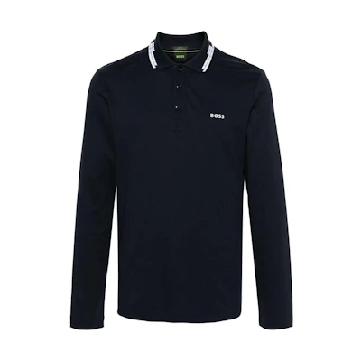 HUGO BOSS SS24 Slim-Fit Logo Print Long Sleeve Polo Shirt Midnight Blue 50512096-402