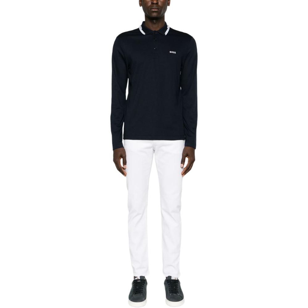 Lookbook HUGO BOSS SS24 修身版型徽標印花長袖Polo襯衫 深藍色 50512096-402