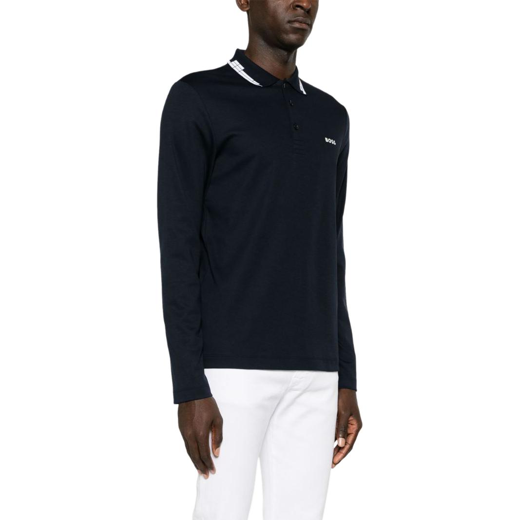 Purchase HUGO BOSS SS24 修身版型徽標印花長袖Polo襯衫 深藍色 50512096-402