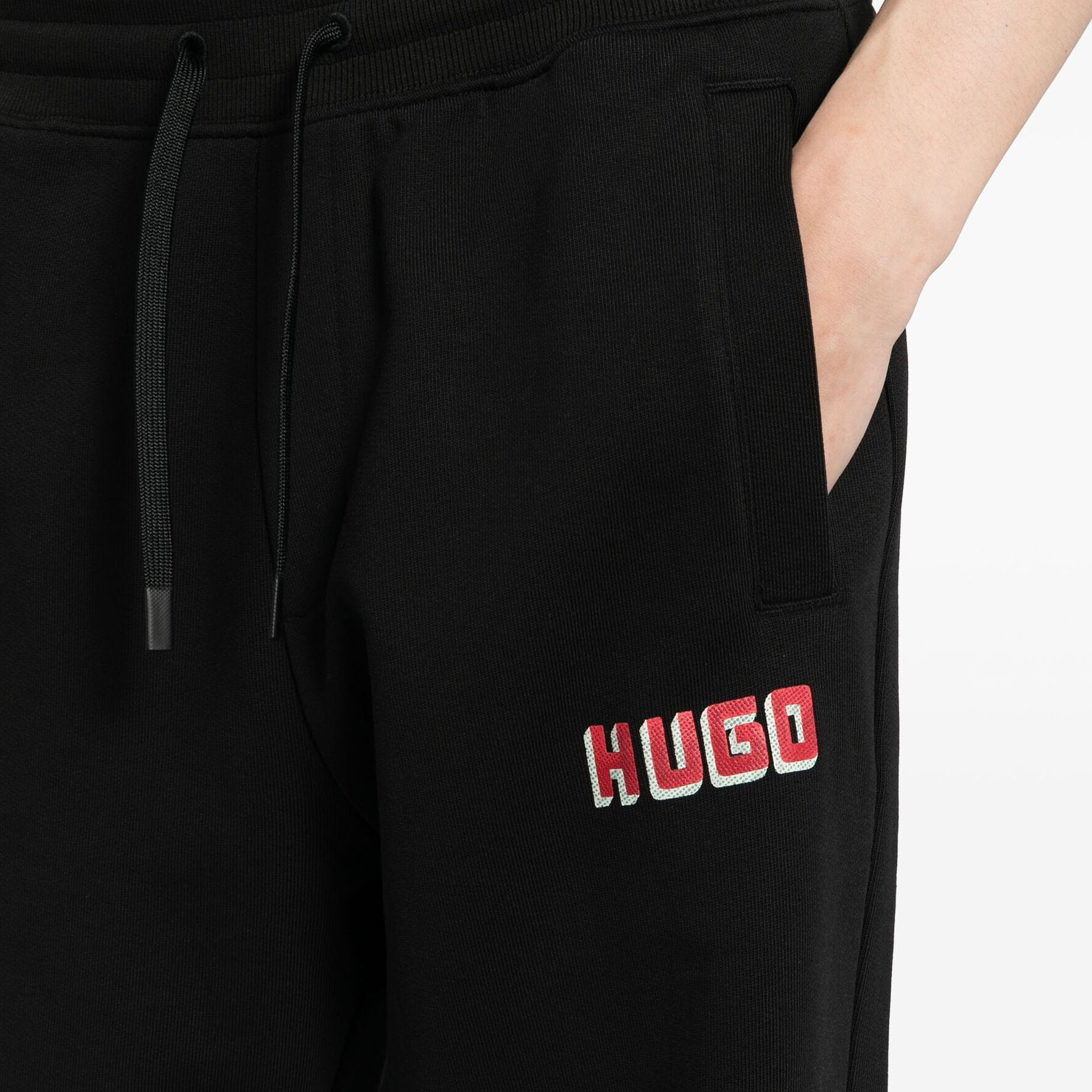 Purchase HUGO BOSS SS24  Slim Tapered Logo Print Knit Joggers Black 50516657-001