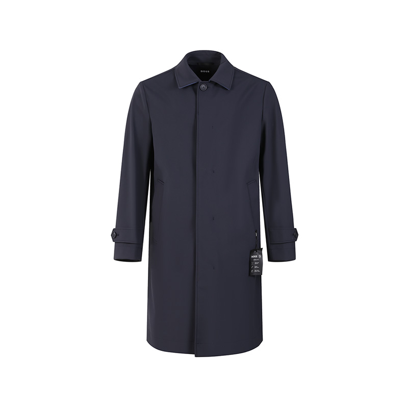 HUGO BOSS SS24  Solid Button-Up Long Coat Navy Blue 50508204-405