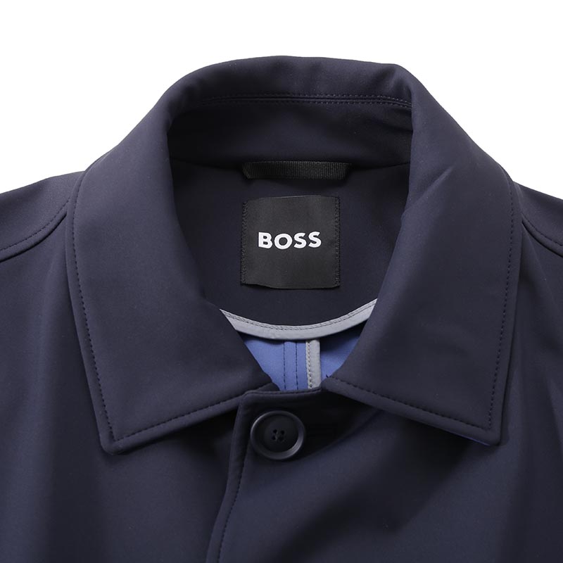 Shop HUGO BOSS SS24 海軍藍長版紐扣大衣 50508204-405
