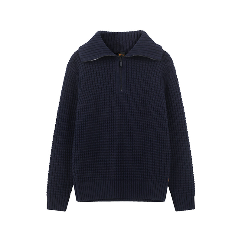 HUGO BOSS SS24  Solid Ribbed Turtleneck Long Sleeve Sweater Dark Blue. 50498947-404