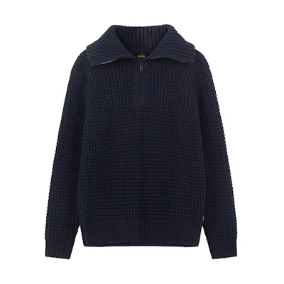 HUGO BOSS SS24 Solid Ribbed Turtleneck Long Sleeve Sweater Dark Blue. 50498947-404