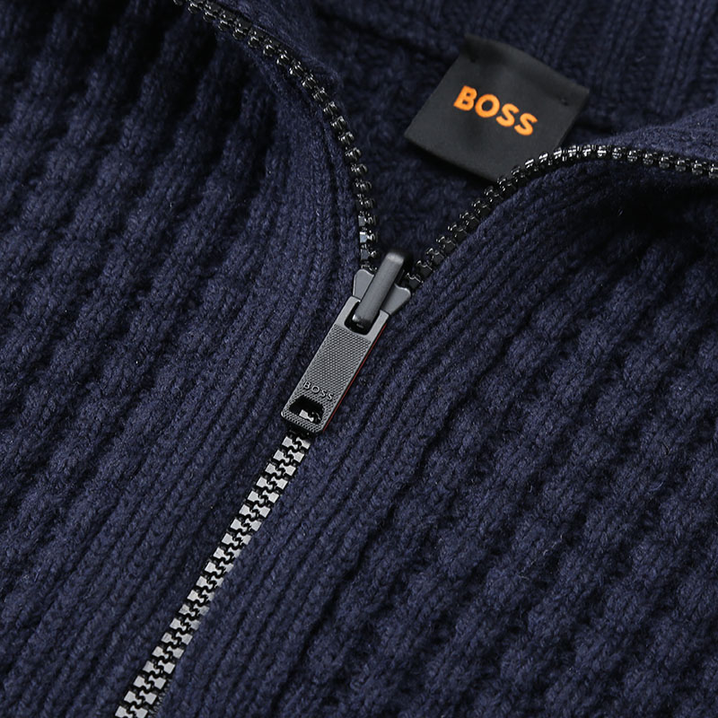 Shop HUGO BOSS SS24 深藍色羅紋高領長袖毛衣 50498947-404