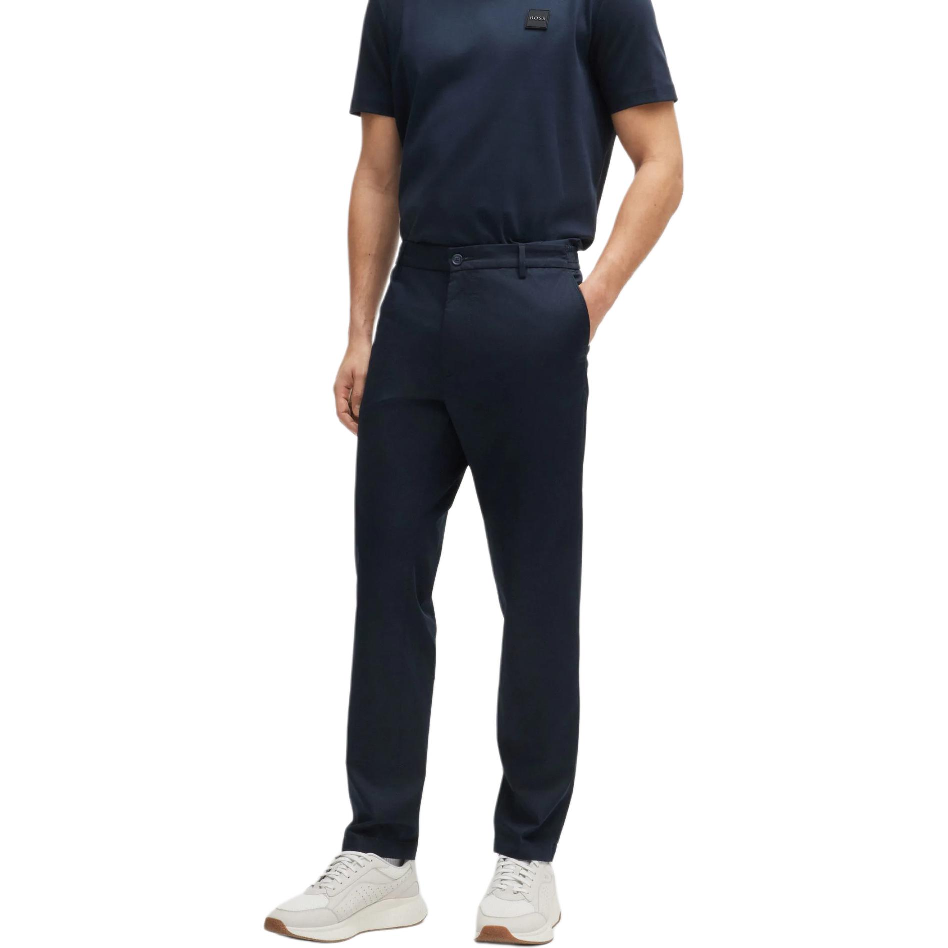 Shop HUGO BOSS SS24  Solid Straight-Leg Casual Pants Dark Blue. 50514213-404