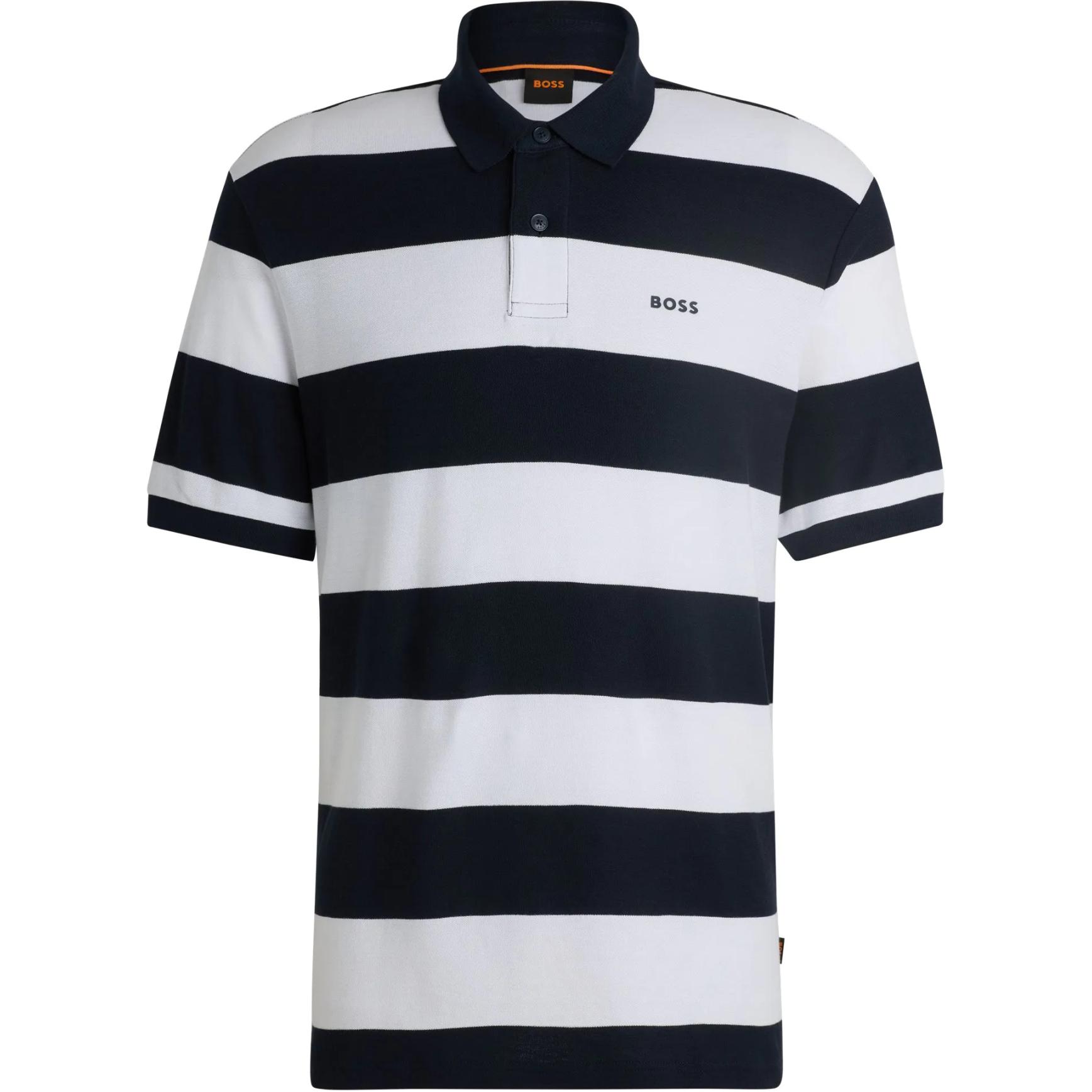 HUGO BOSS SS24  Striped Logo Print Short-Sleeve Polo Shirt Navy Blue 50513604-404