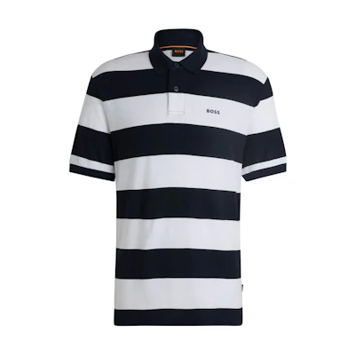 HUGO BOSS SS24 Striped Logo Print Short-Sleeve Polo Shirt Navy Blue 50513604-404