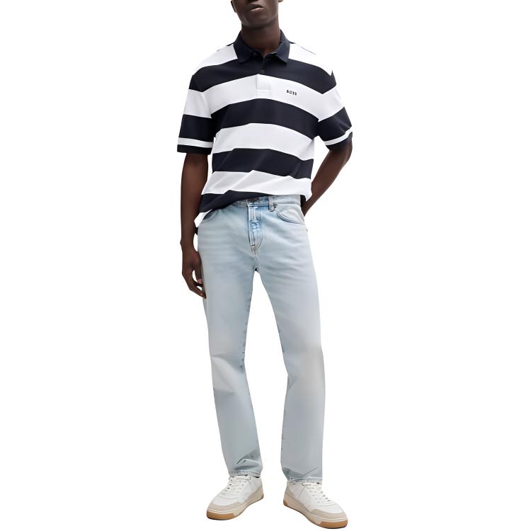 Lookbook HUGO BOSS SS24  Striped Logo Print Short-Sleeve Polo Shirt Navy Blue 50513604-404