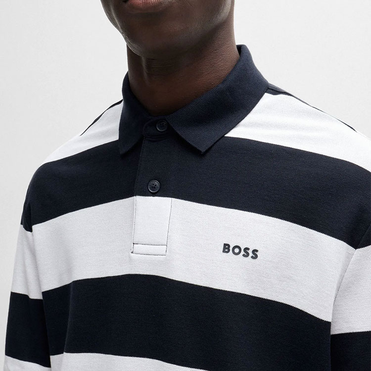 Purchase HUGO BOSS SS24  Striped Logo Print Short-Sleeve Polo Shirt Navy Blue 50513604-404