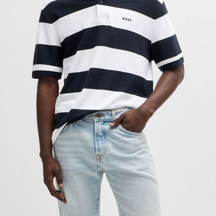 Details for HUGO BOSS SS24  Striped Logo Print Short-Sleeve Polo Shirt Navy Blue 50513604-404