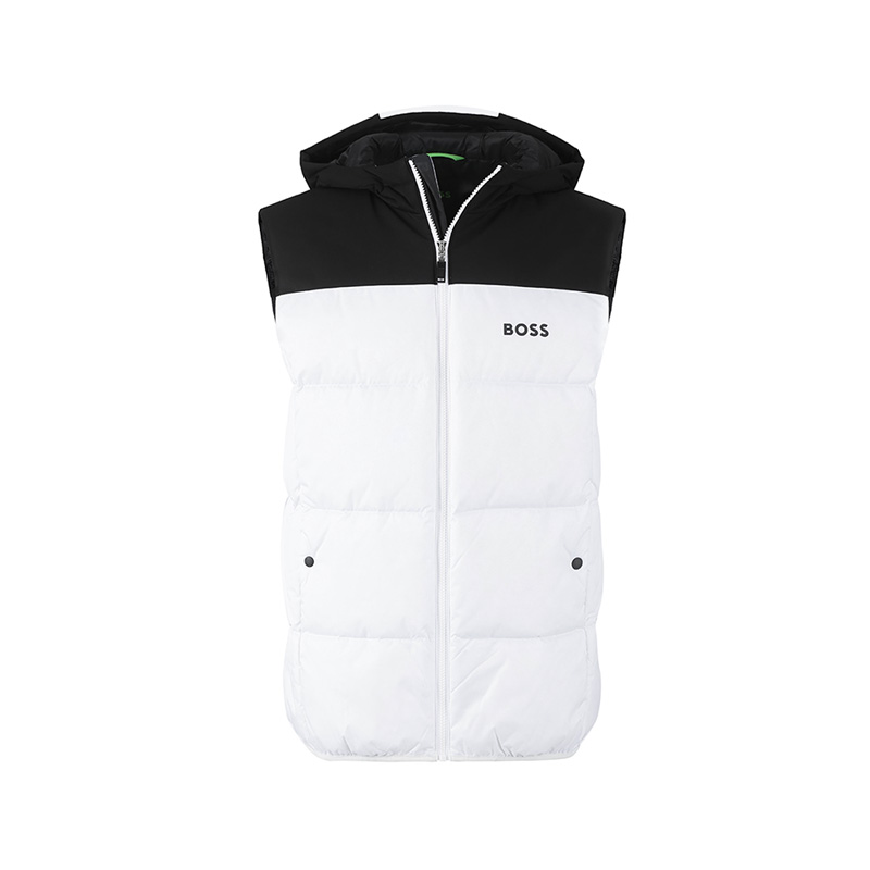 HUGO BOSS SS24  White Water-Repellent Down Hooded Vest Jacket in Green Series. 50497645-100