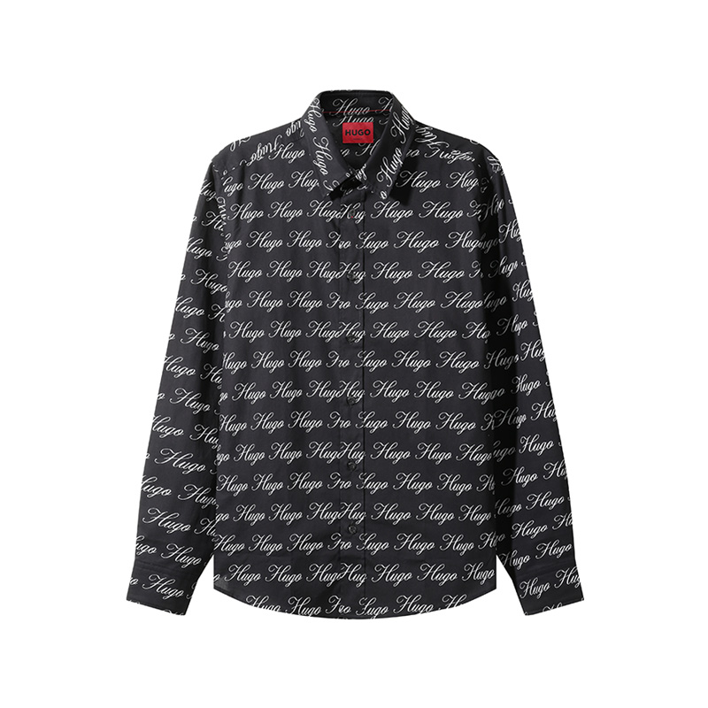 HUGO BOSS SS24 All-Over Logo Print Long Sleeve Shirt Black 50508614-001