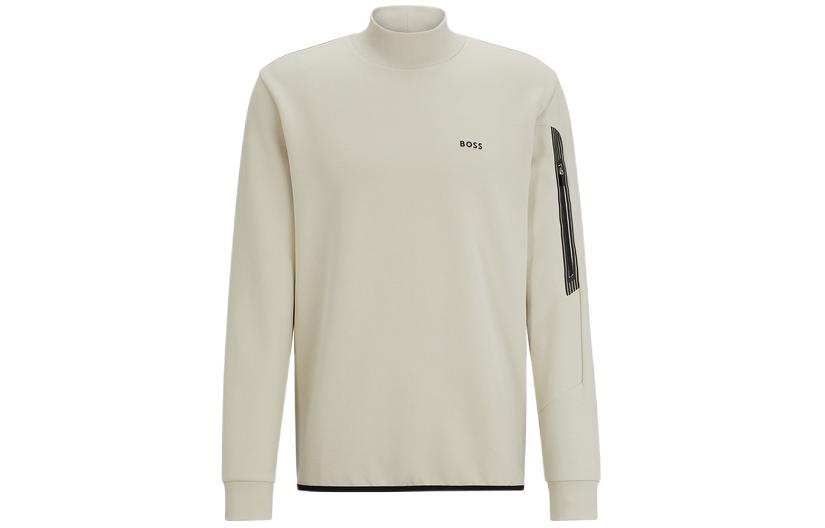 HUGO BOSS SS24 Beige Letter Print High-Neck Pullover Sweatshirt 50504749-271