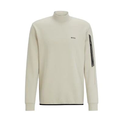 HUGO BOSS SS24 Beige Letter Print High-Neck Pullover Sweatshirt 50504749-271