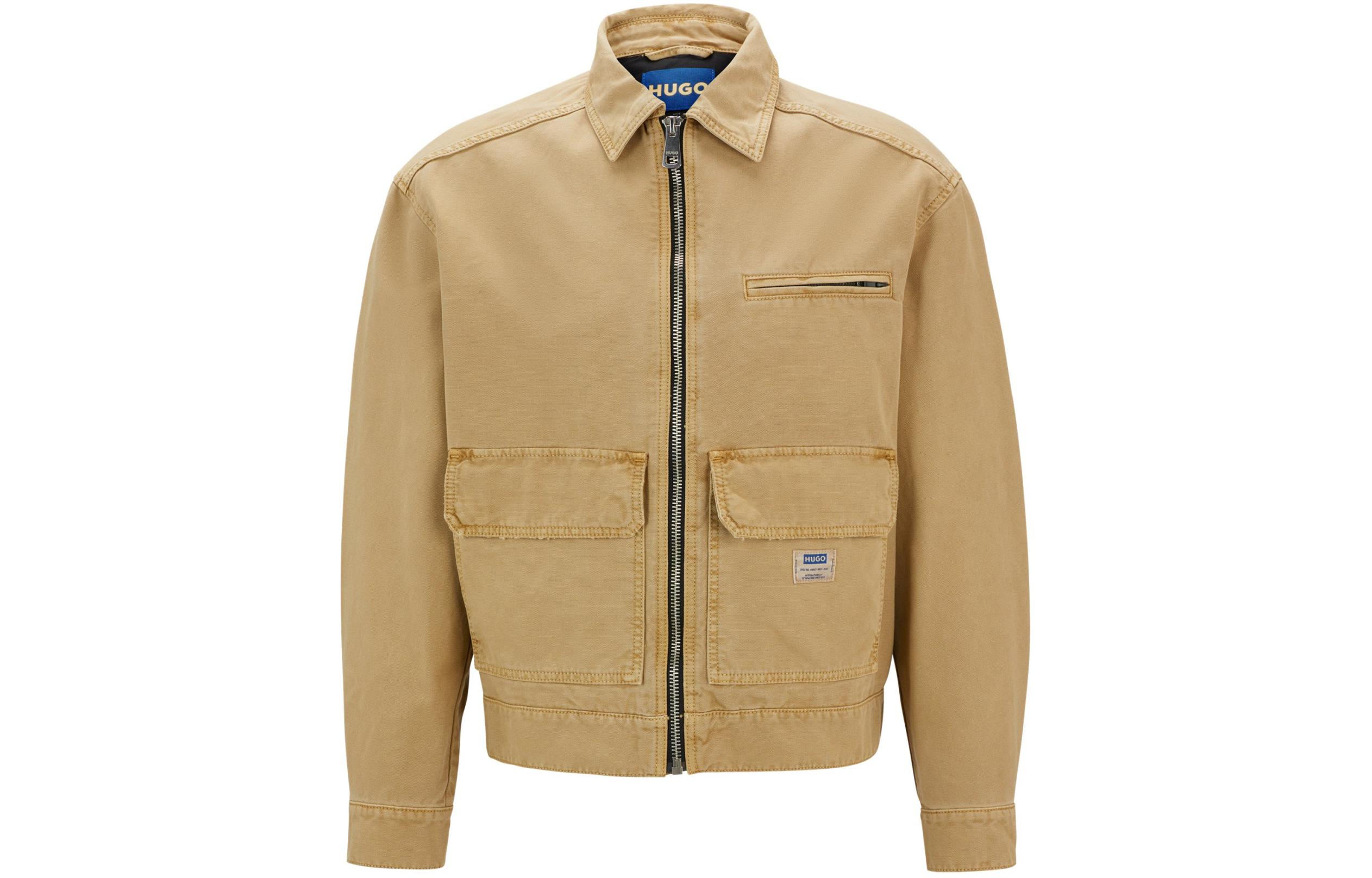 HUGO BOSS SS24 Beige Solid Zip-Up Jacket with Collar 50531161-269