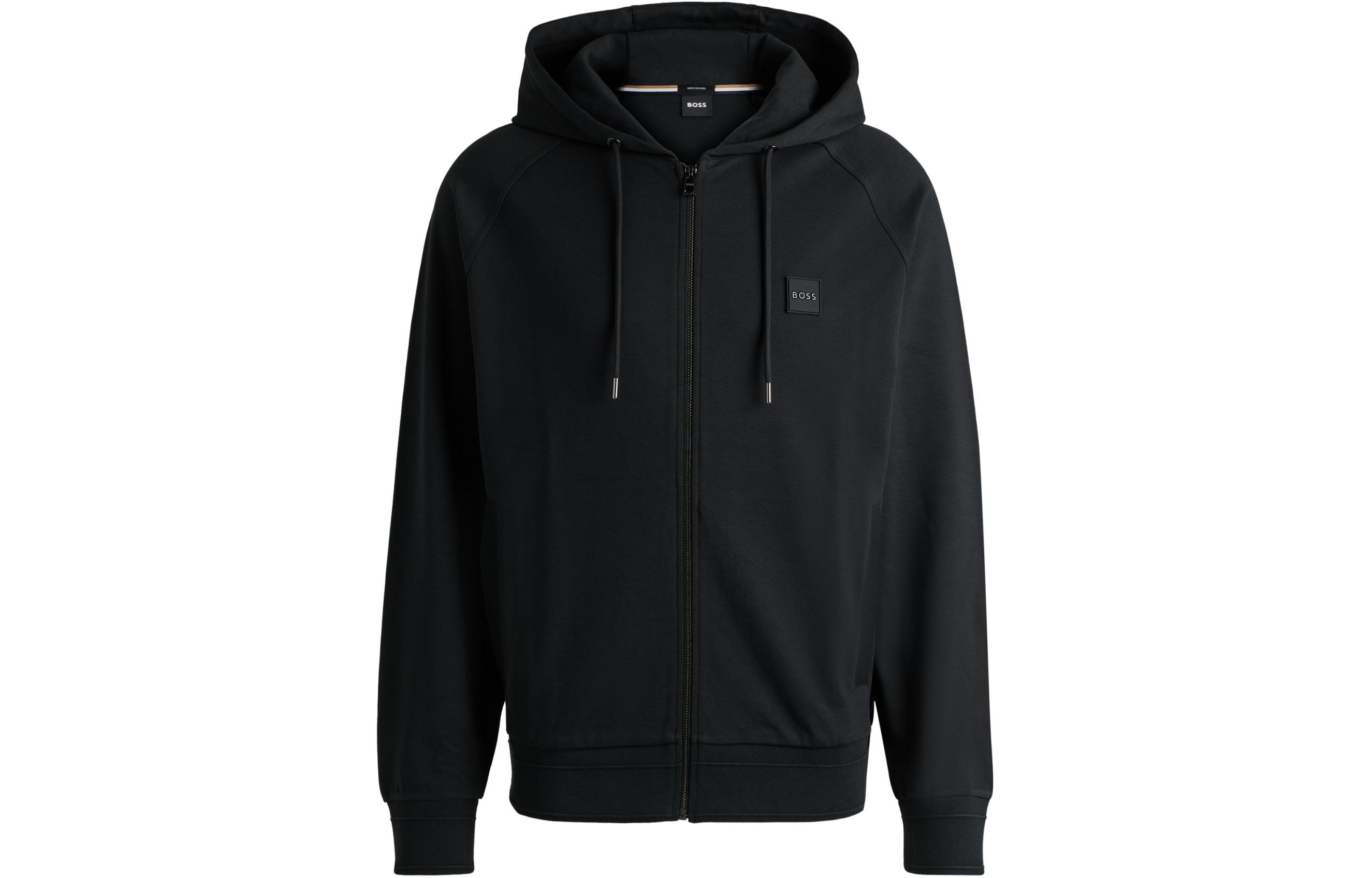 HUGO BOSS SS24 Black Hoodie Jacket with Plain Logo Patch 50495272-002