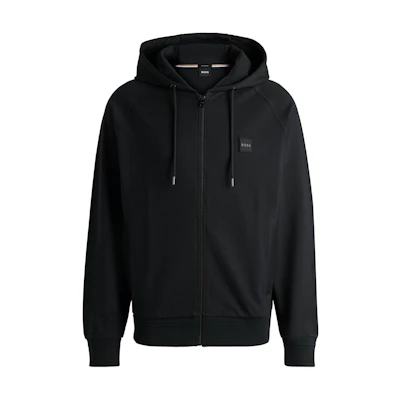 HUGO BOSS SS24 Black Hoodie Jacket with Plain Logo Patch 50495272-002