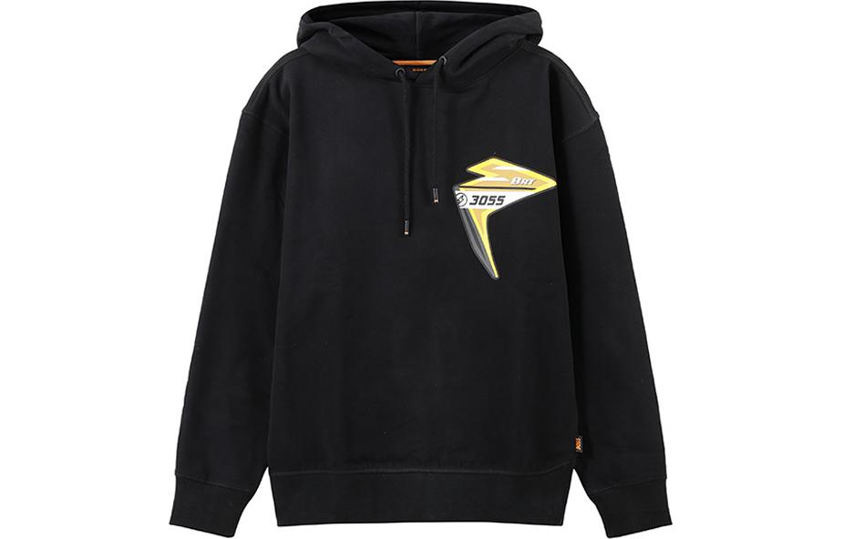 HUGO BOSS SS24 Black Hoodie with Letter Pattern Print and Fleece Lining 50497143-001