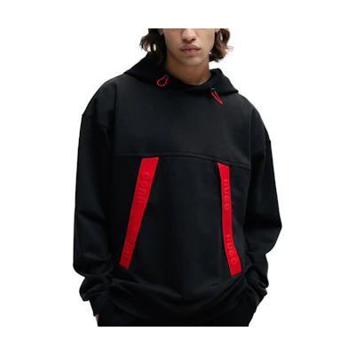 HUGO BOSS SS24 Black Letter Stripe Print Loose Fit Hoodie 50504856-001